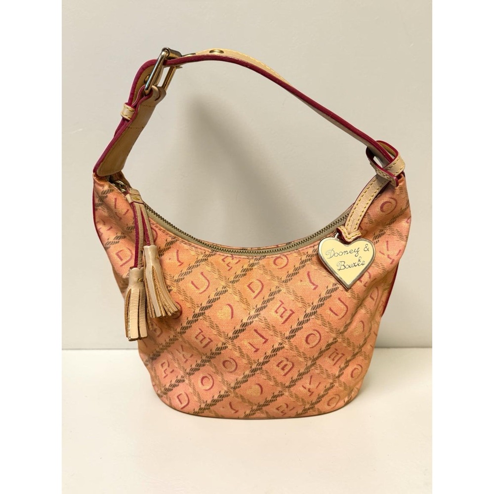 Dooney & Bourke Pink Doodle Monogram Small‎ Hobo Shoulder Bag Heart Charm